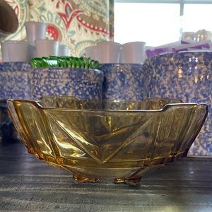 Vintage Sowerby chevron amber glass bowl
